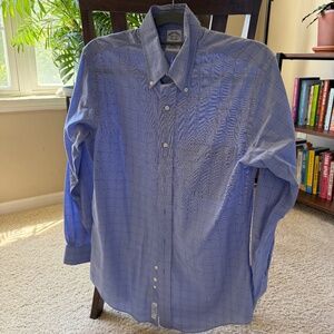 Blue Dress Shirt with Red/Copper Checkered Pattern